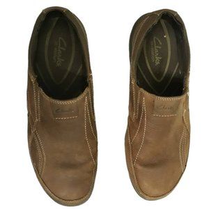 Clarks Men's Brown Genuine Leather Slip On Loafers Casual Shoes size 11